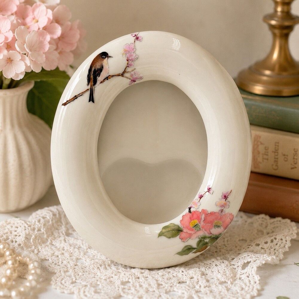 Vintage Takahashi East Wind San Francisco Bird Floral Mini Picture Frame Japan